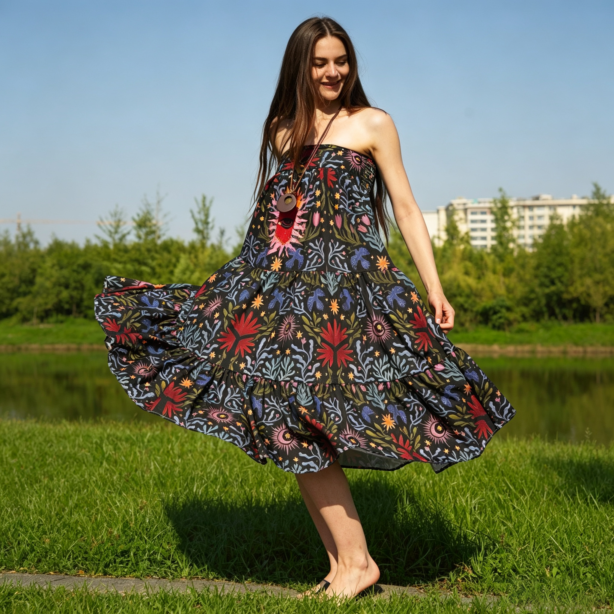 Purplehecate Sacred Flame Heart Convertible Maxi Skirt