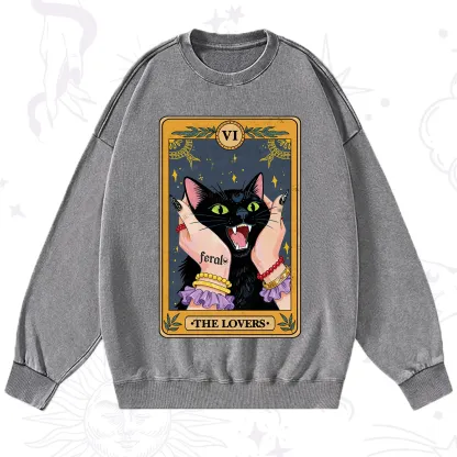 Purplehecate The Lovers Tarot Feral Cat Washed Sweatshirt