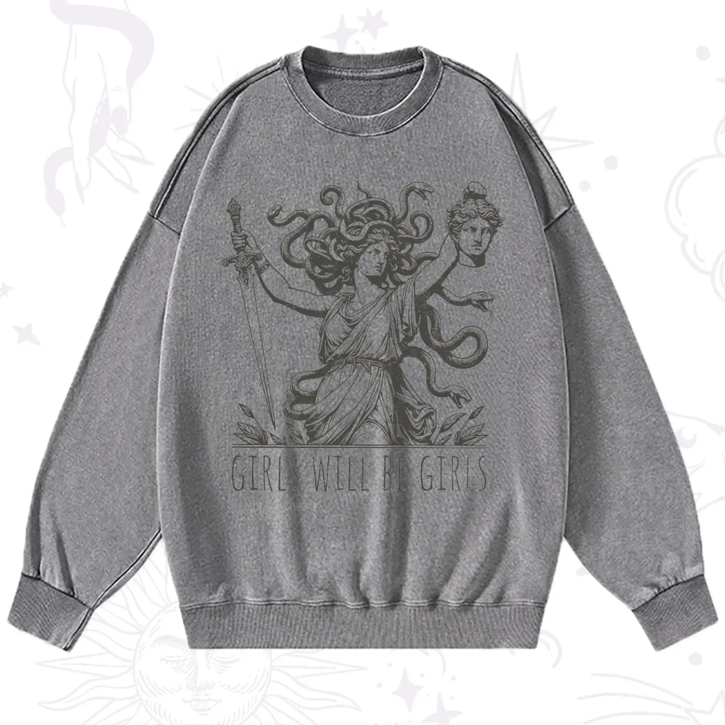 Purplehecate Girls Will Be Girls Medusa Washed Sweatshirt
