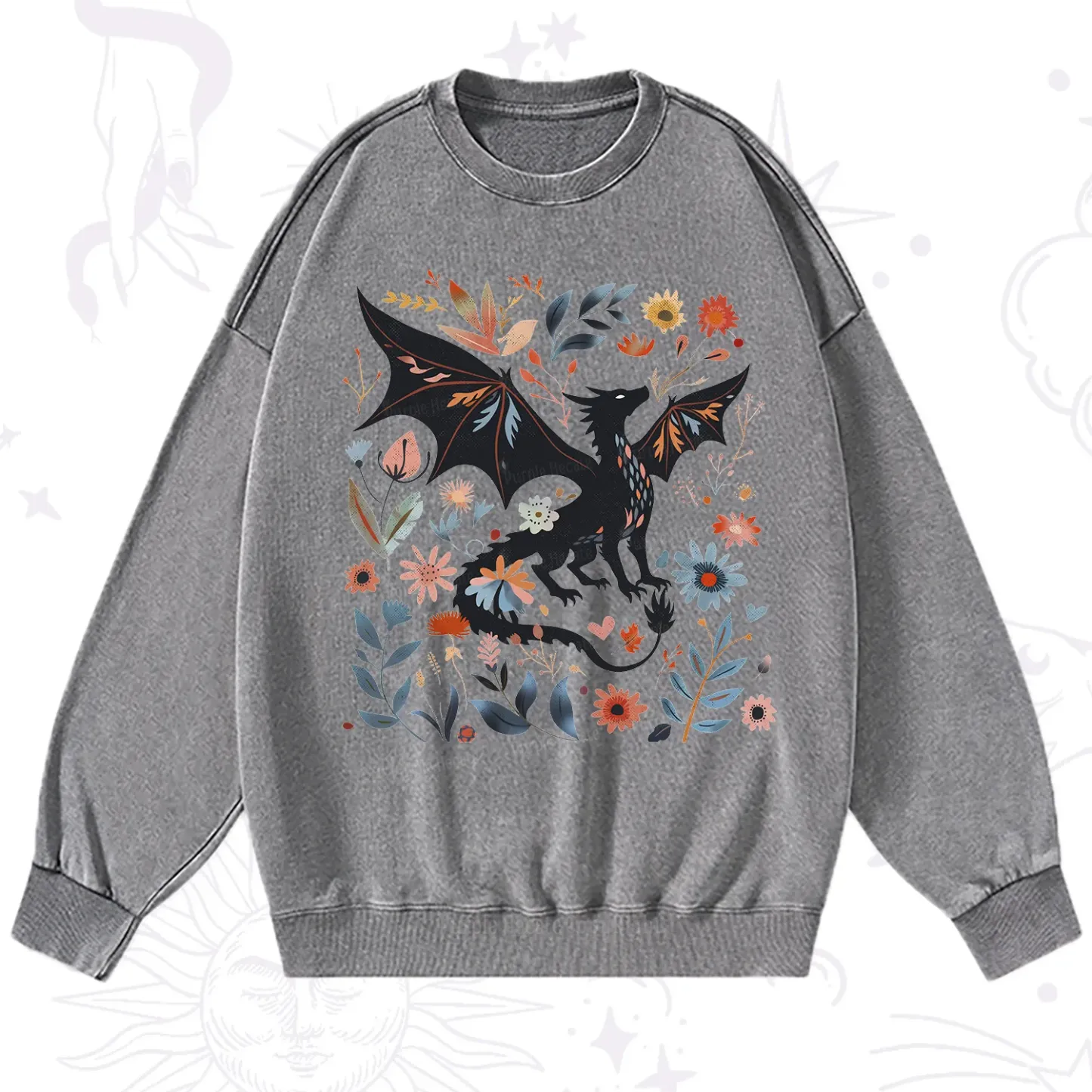 Purplehecate Vintage Fantasy Wyvern Bookish Washed Sweatshirt
