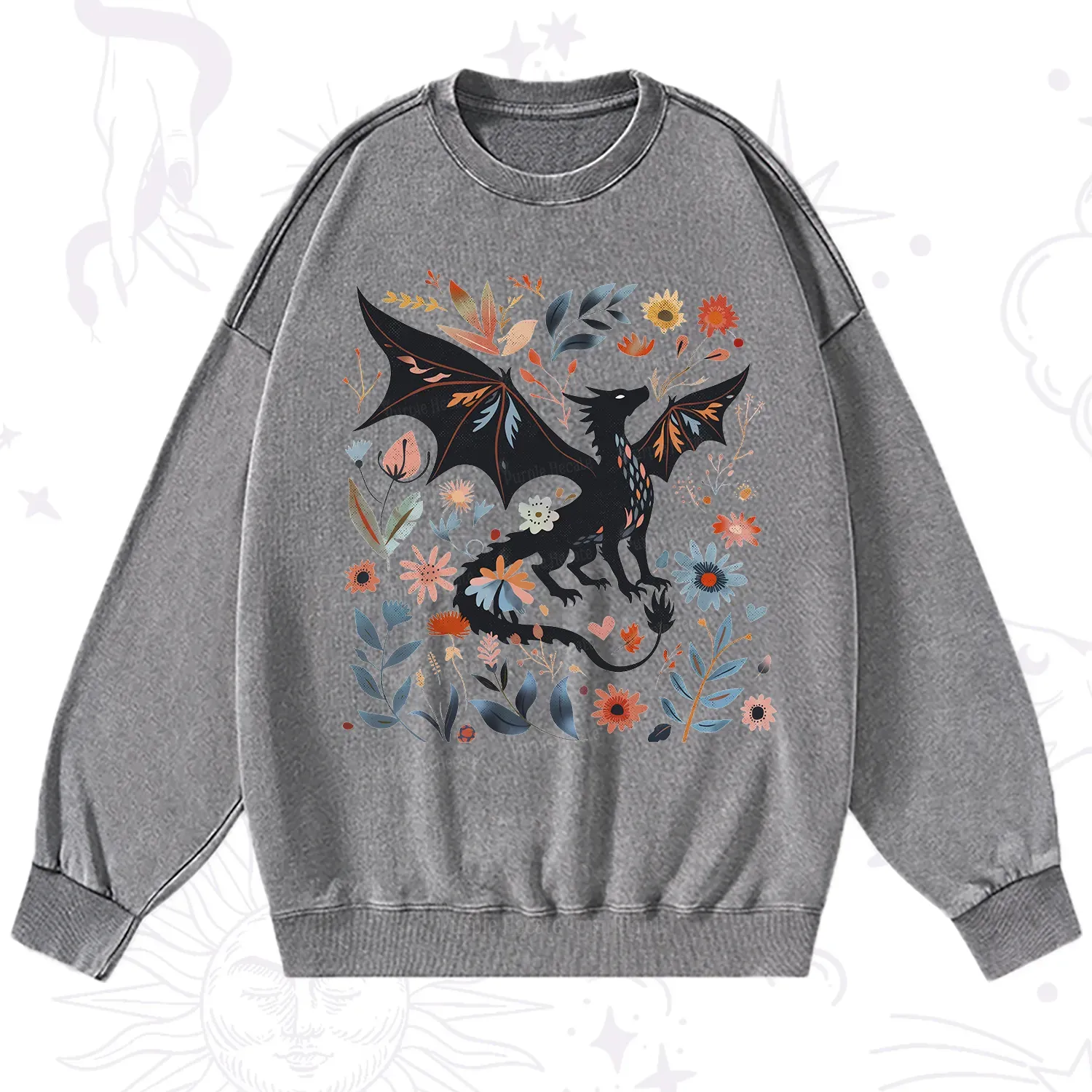 Purplehecate Vintage Fantasy Wyvern Bookish Washed Sweatshirt