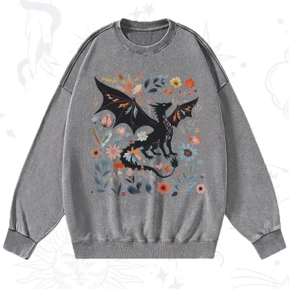 Purplehecate Vintage Fantasy Wyvern Bookish Washed Sweatshirt