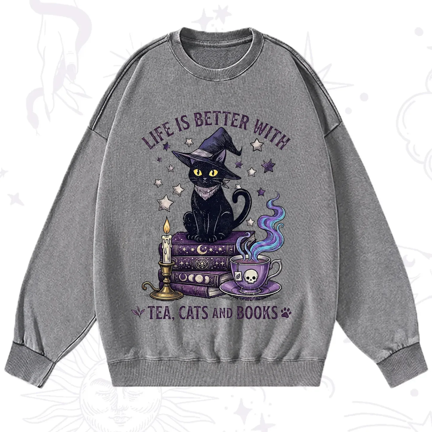 Purplehecate Life Is Better With Cats And Books Washed Sweatshirt
