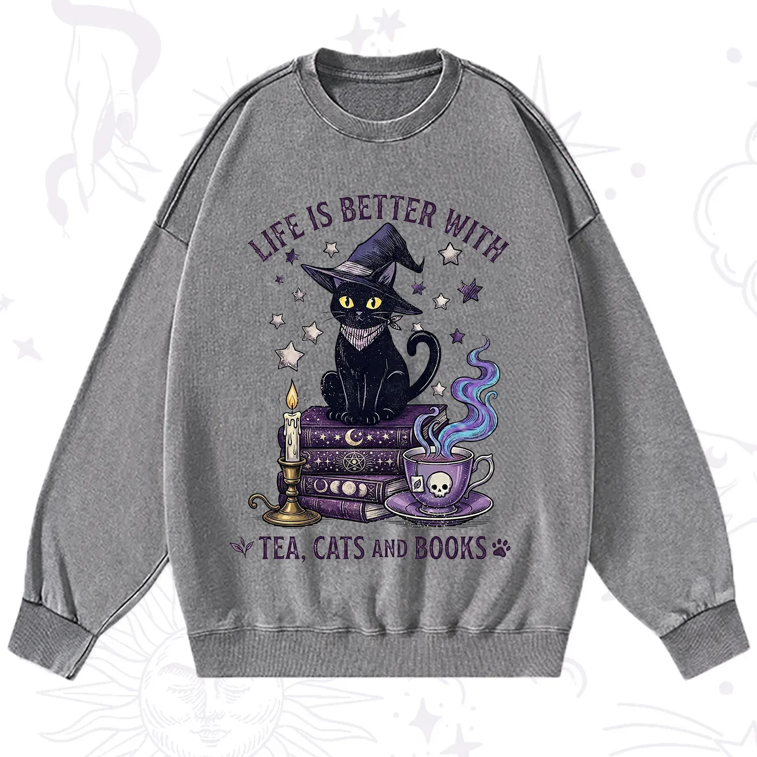 Purplehecate Life Is Better With Cats And Books Washed Sweatshirt