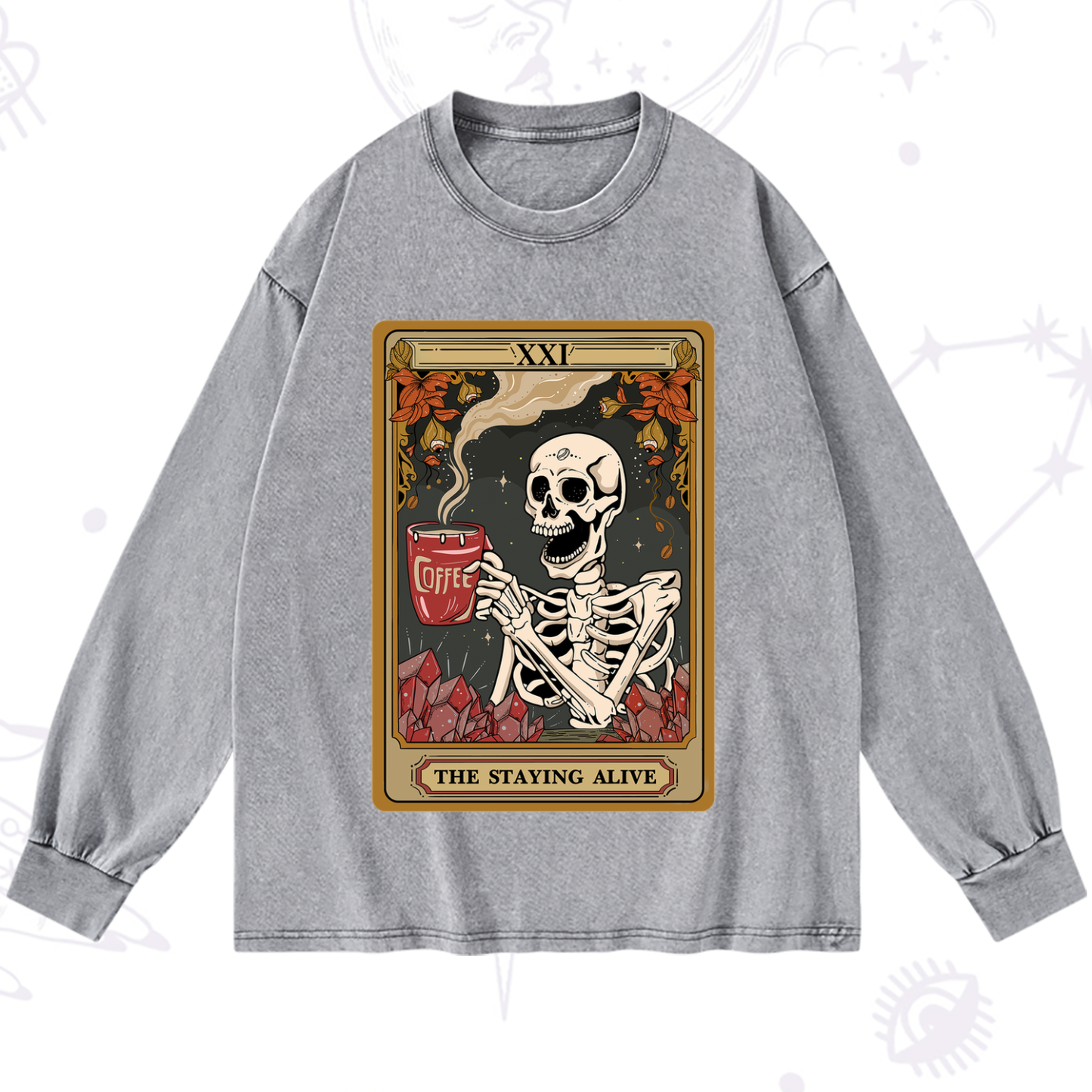 Purplehecate The Stating Alive Tarot Card Washed Long Sleeve Shirt