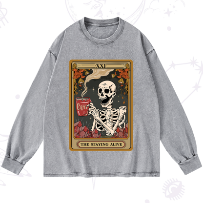 Purplehecate The Stating Alive Tarot Card Washed Long Sleeve Shirt