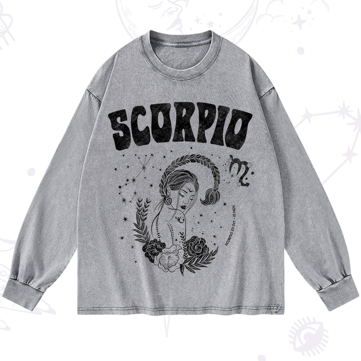 Purplehecate Scorpio Zodiac Glyphs  Washed Long Sleeve Shirt