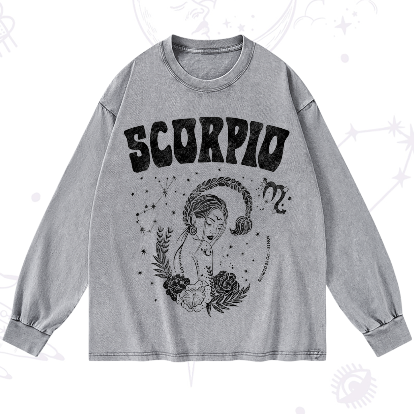 Purplehecate Scorpio Zodiac Glyphs  Washed Long Sleeve Shirt