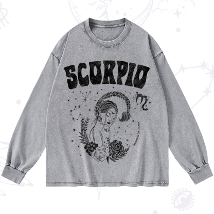 Purplehecate Scorpio Zodiac Glyphs  Washed Long Sleeve Shirt