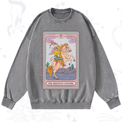 Purplehecate The Skeleton Cowgirl Tarot Card Washed Sweatshirt