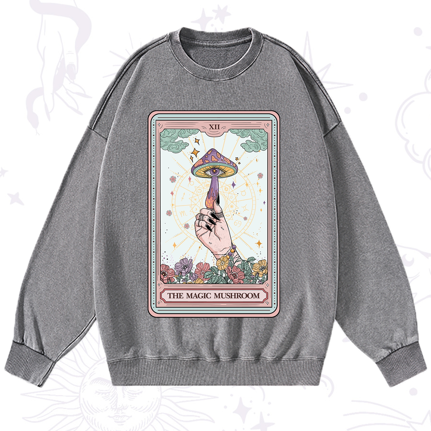 Purplehecate The Magic Murshroom Tarot Washed Sweatshirt
