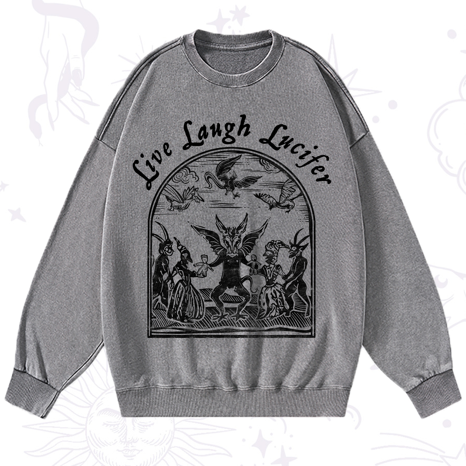 Purplehecate Live Laugh Lucifer Washed Sweatshirt
