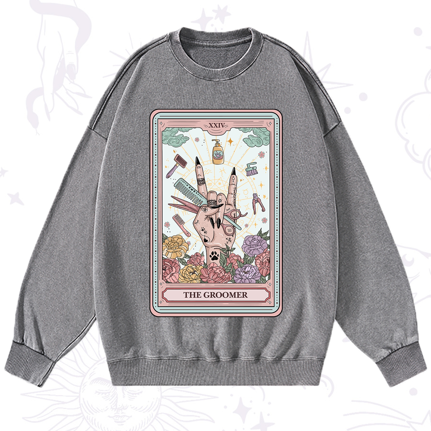 Purplehecate The Pet Groomer Tarot Card Washed Sweatshirt
