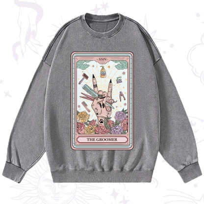 Purplehecate The Pet Groomer Tarot Card Washed Sweatshirt