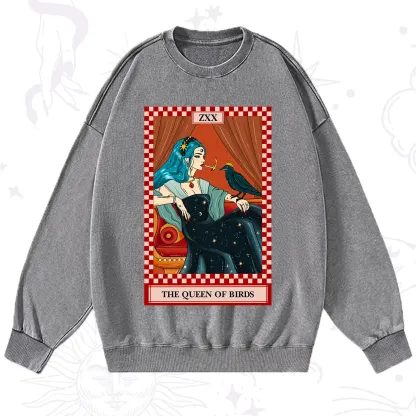 Purplehecate The Queen Of Birds Tarot  Washed Sweatshirt