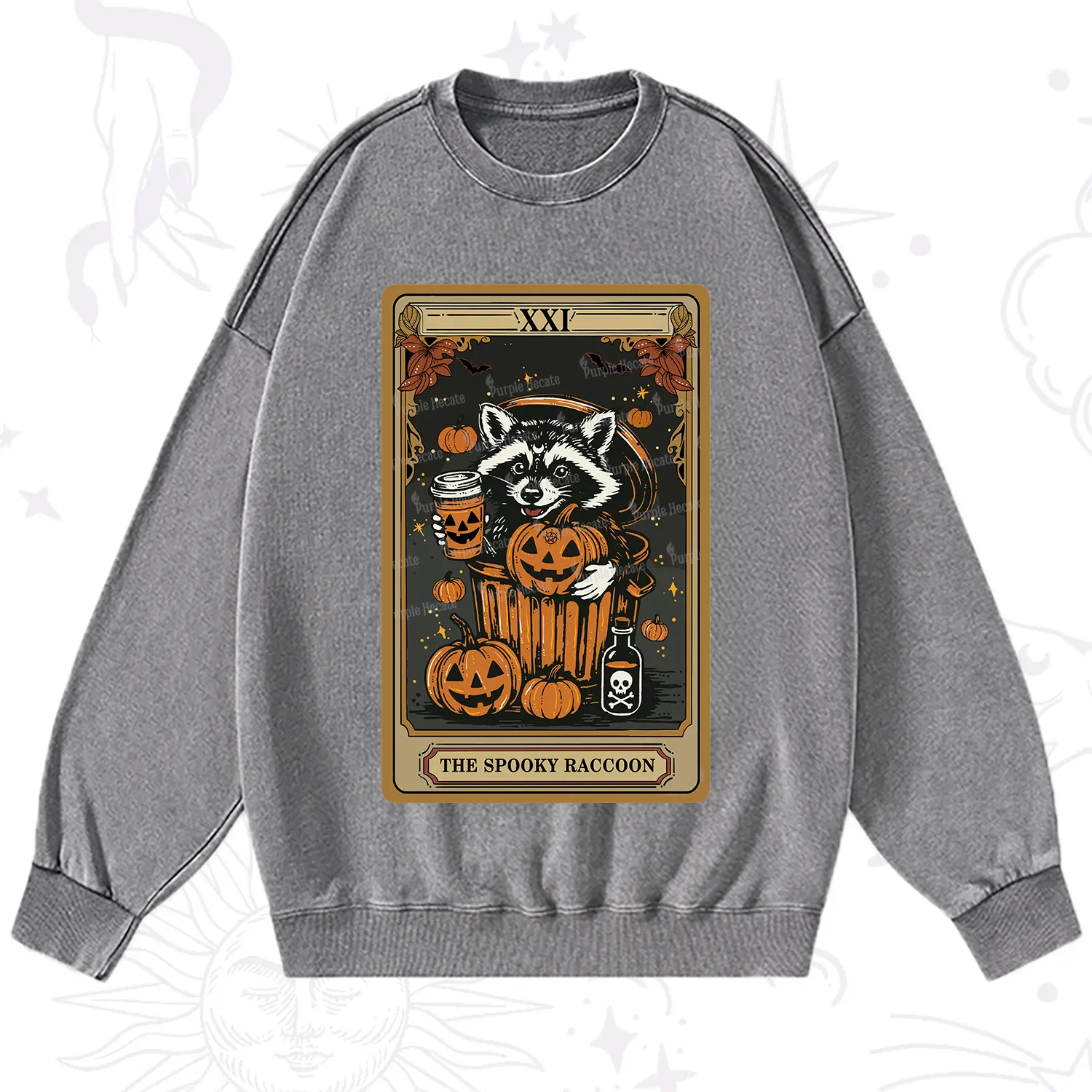 Purplehecate The Spooky Raccoon Tarot Halloween Washed Sweatshirt