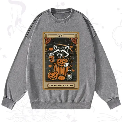 Purplehecate The Spooky Raccoon Tarot Halloween Washed Sweatshirt