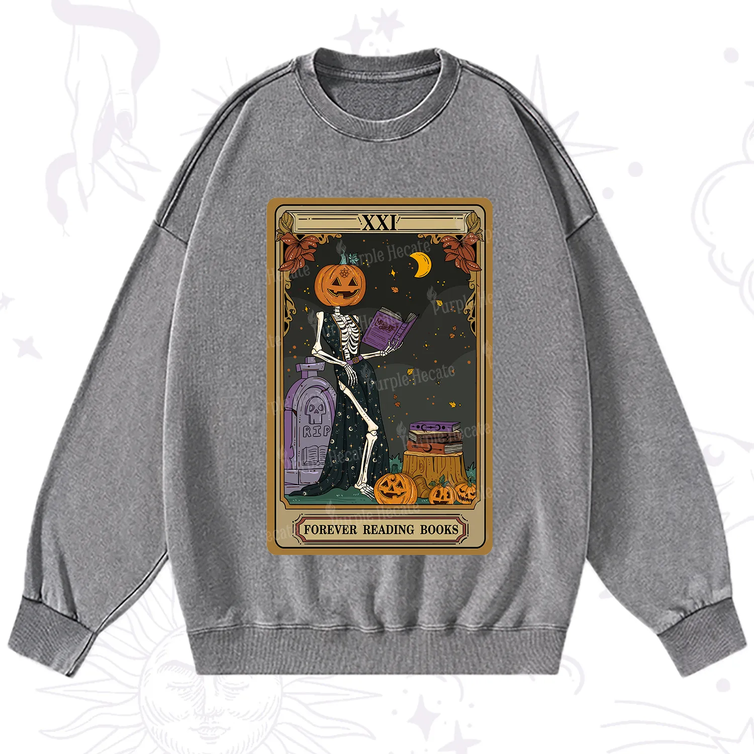 Purplehecate The Forever Reading Books Tarot Halloween Washed Sweatshirt