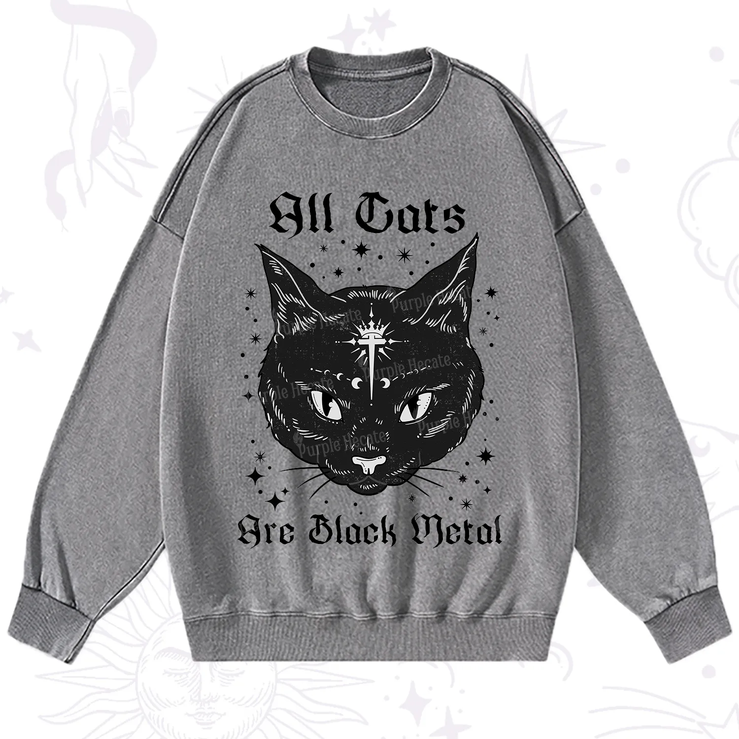 Purplehecate All Cats Are Black Metal Washed Sweatshirt