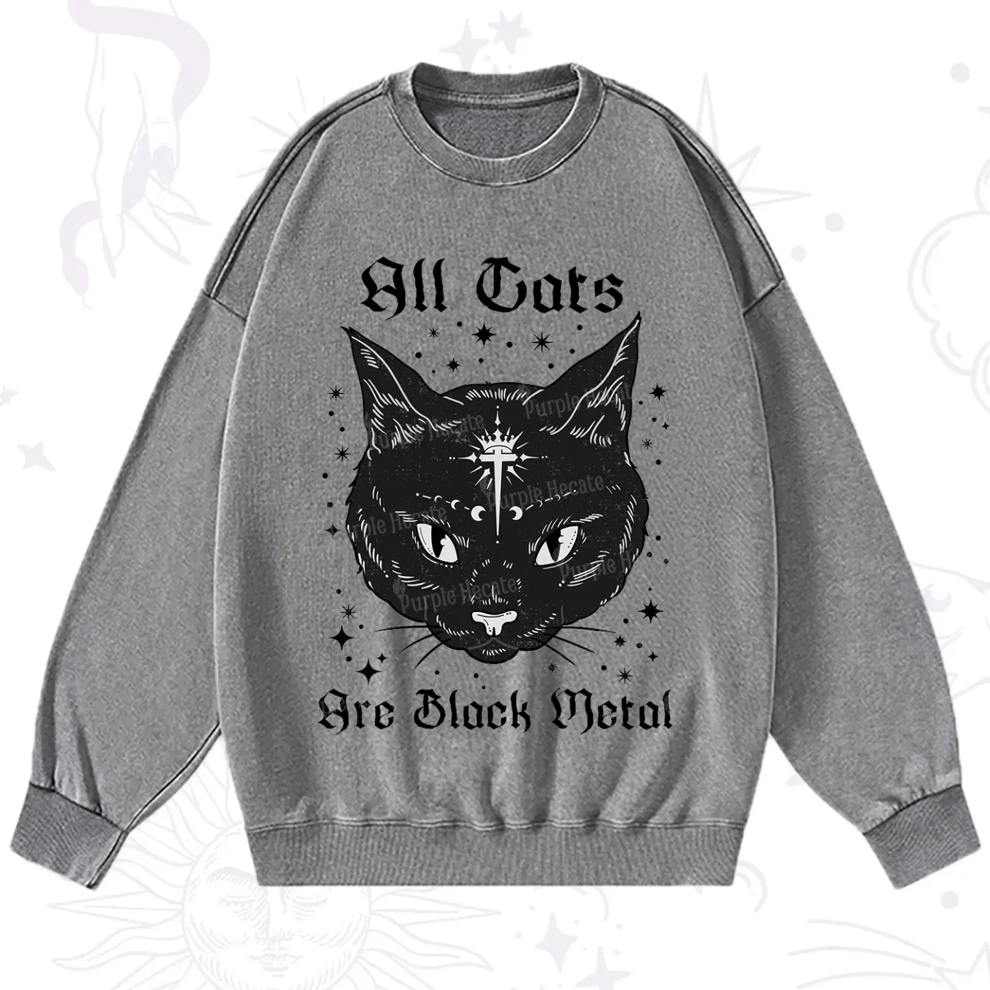 Purplehecate All Cats Are Black Metal Washed Sweatshirt