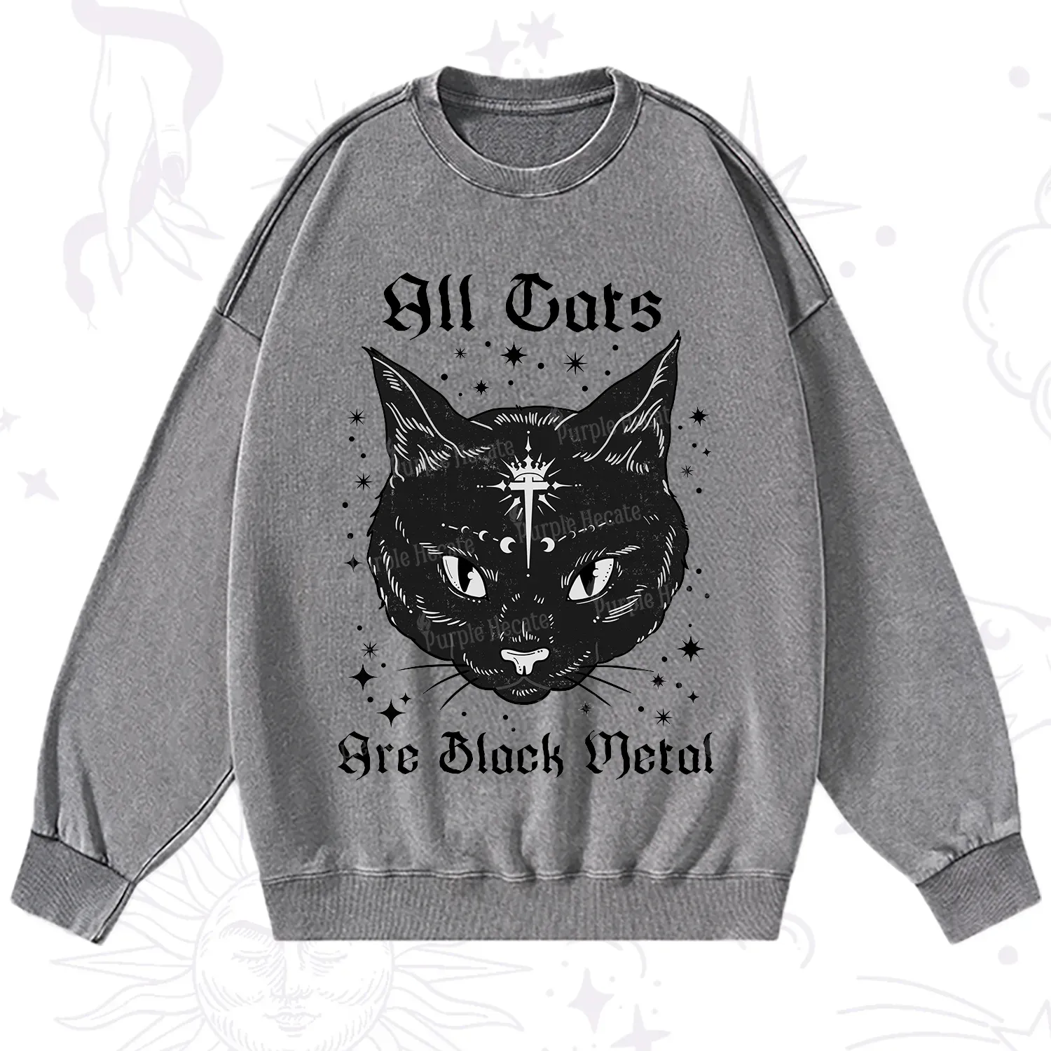 Purplehecate All Cats Are Black Metal Washed Sweatshirt
