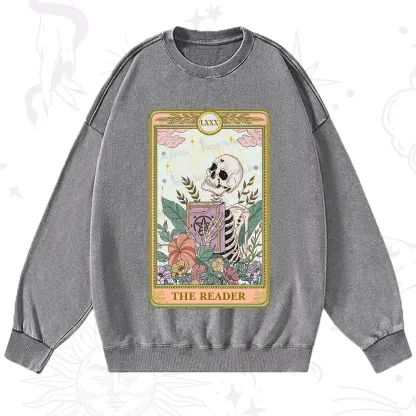 Purplehecate The Reader Occult Tarot Skeleton Washed Sweatshirt