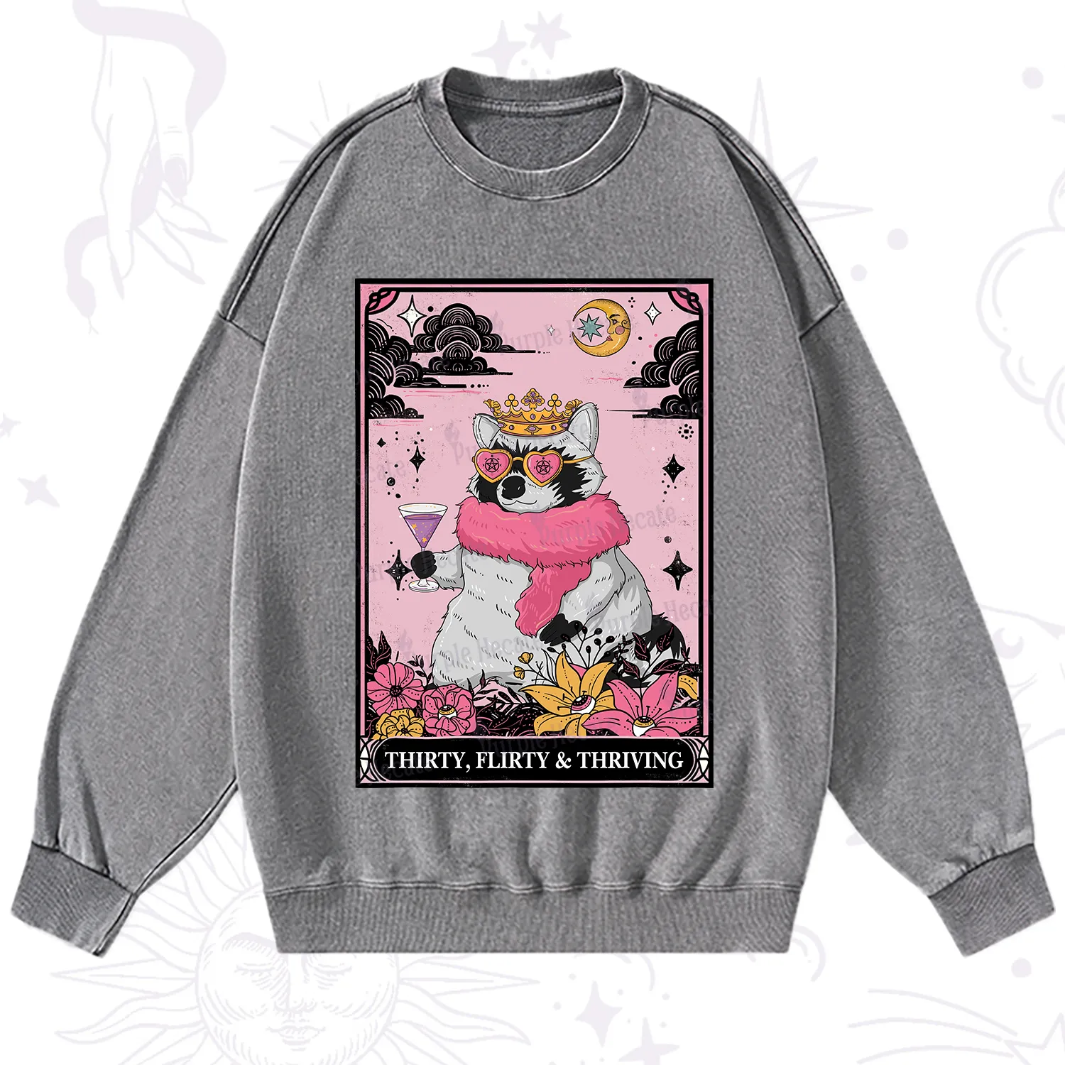 Purplehecate The Thirty Flirty Thriving Oracle Card Washed Sweatshirt