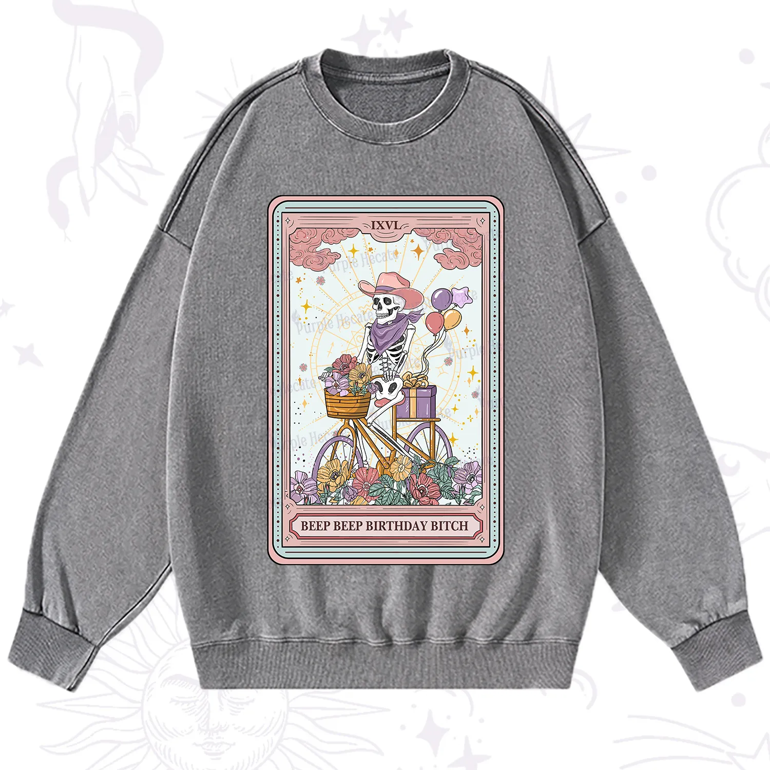 Purplehecate The Beep Beep Birthday Bitch Tarot Washed Sweatshirt