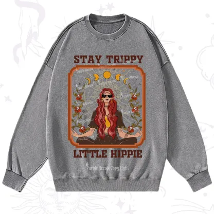 Purplehecate Stay Trippy Little Witchy Hippie Washed Sweatshirt