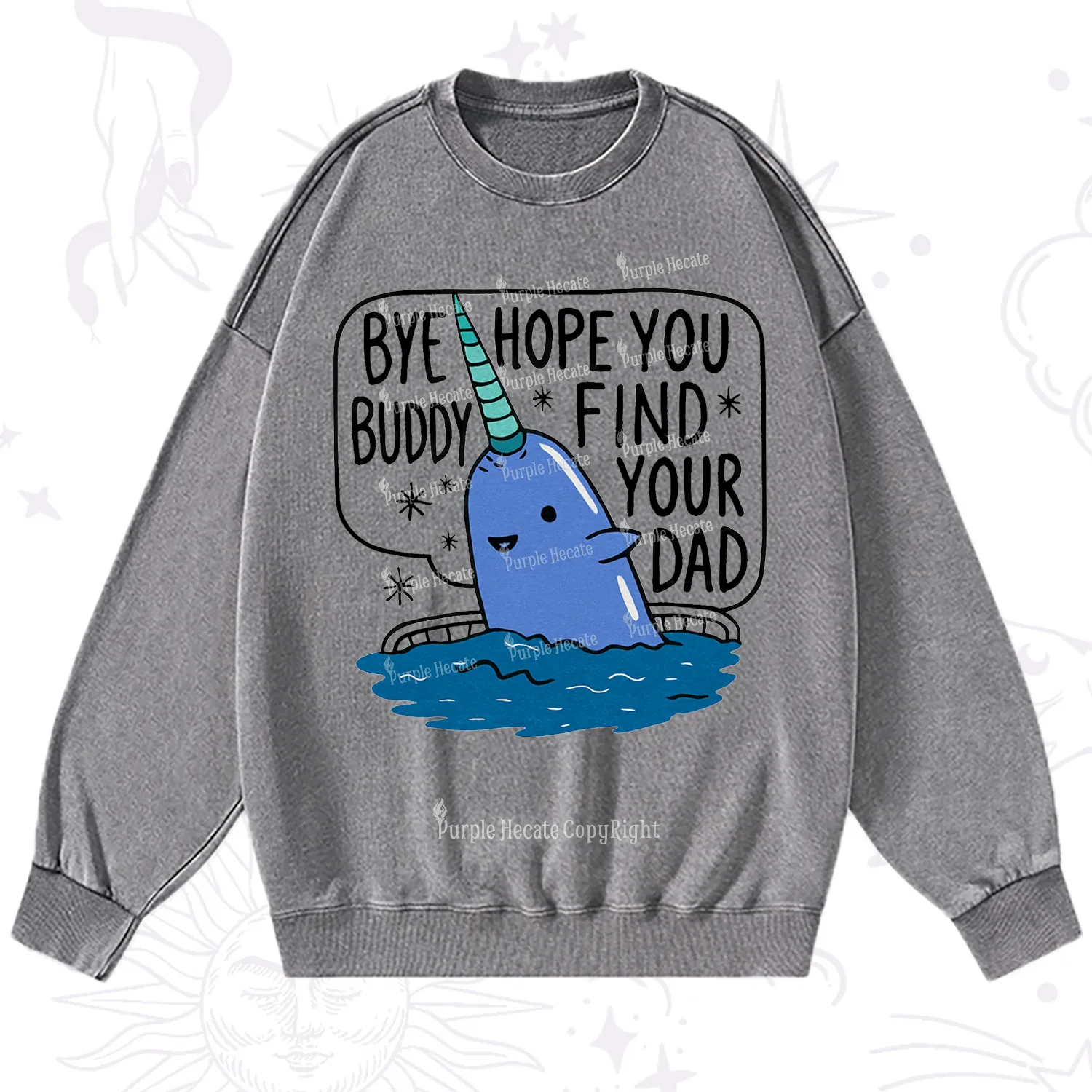 Purplehecate Good Luck Buddy Whale Christmas Washed Sweatshirt