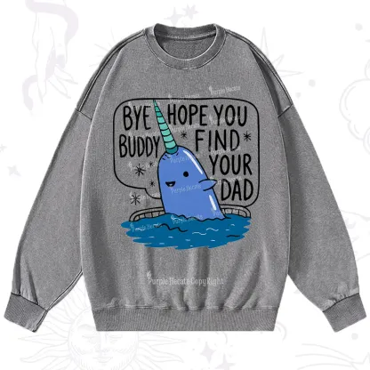 Purplehecate Good Luck Buddy Whale Christmas Washed Sweatshirt