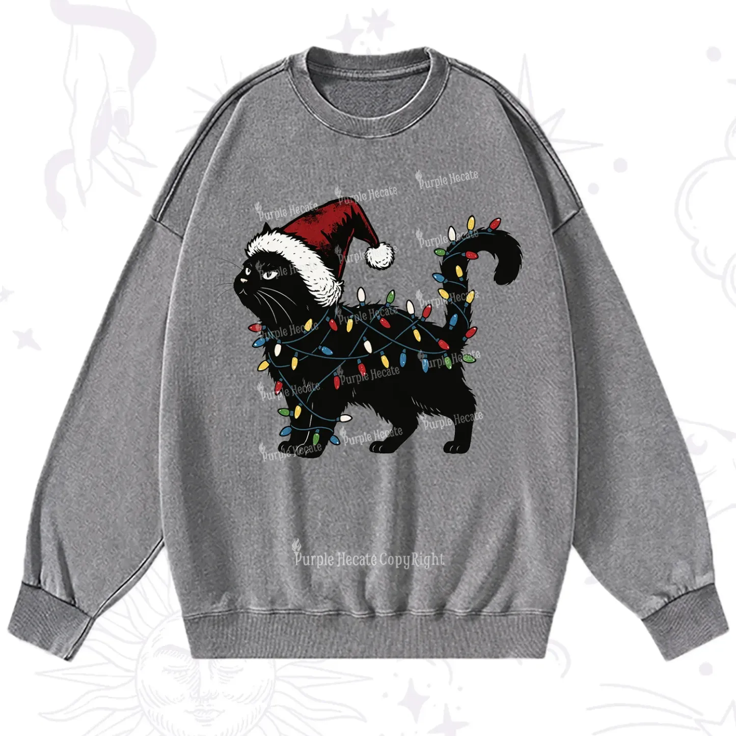 Purplehecate Cute Cat Christmas Washed Sweatshirt