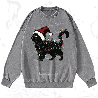 Purplehecate Cute Cat Christmas Washed Sweatshirt