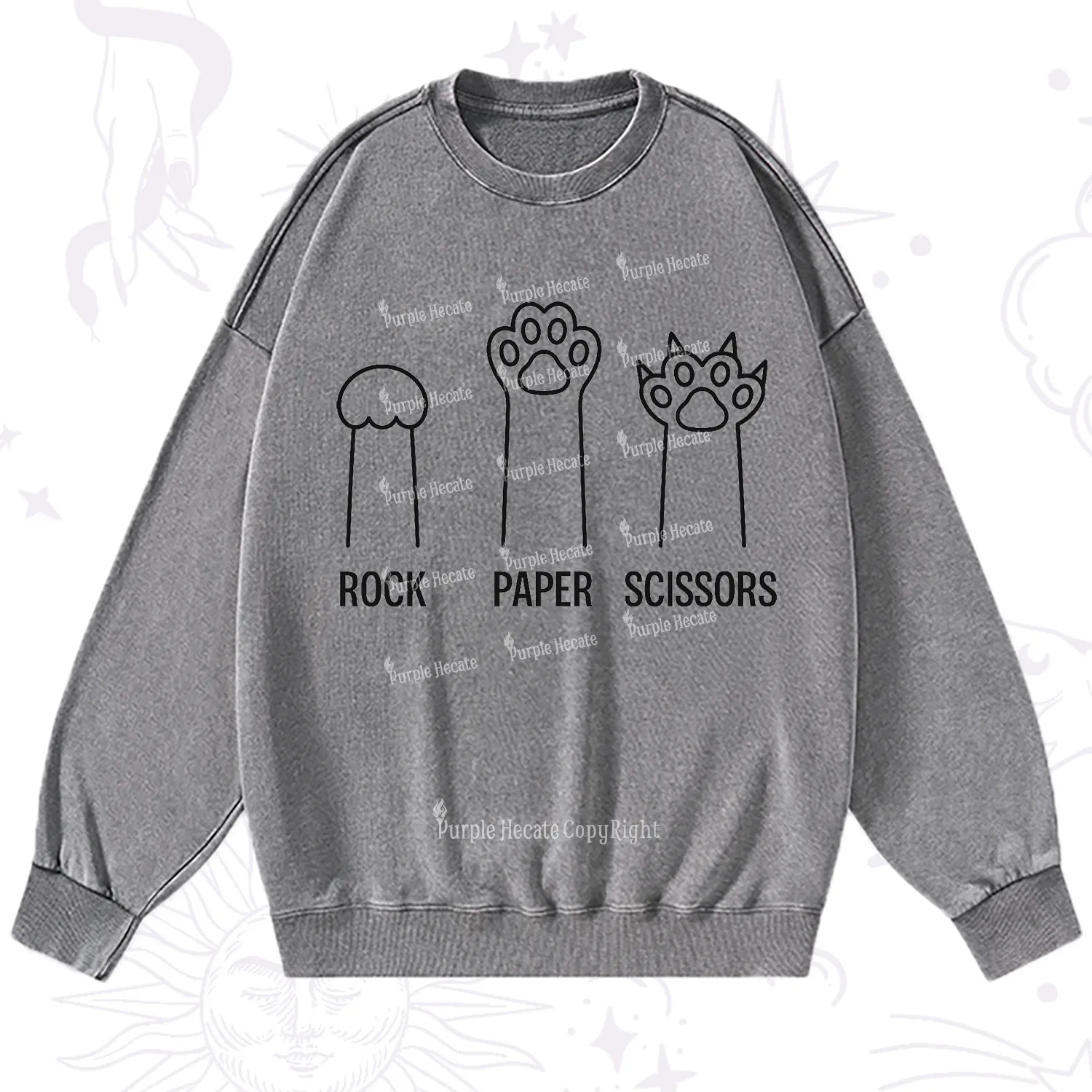 Purplehecate Rock Paper Scissors Cat Paw Edition Washed Sweatshirt