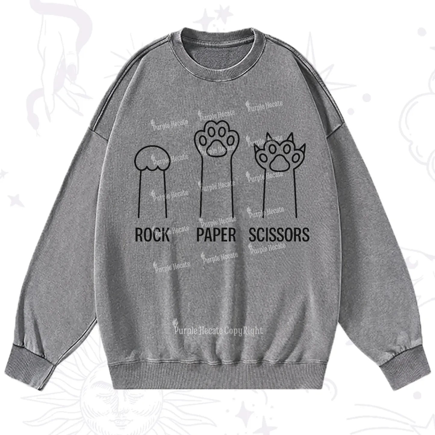 Purplehecate Rock Paper Scissors Cat Paw Edition Washed Sweatshirt