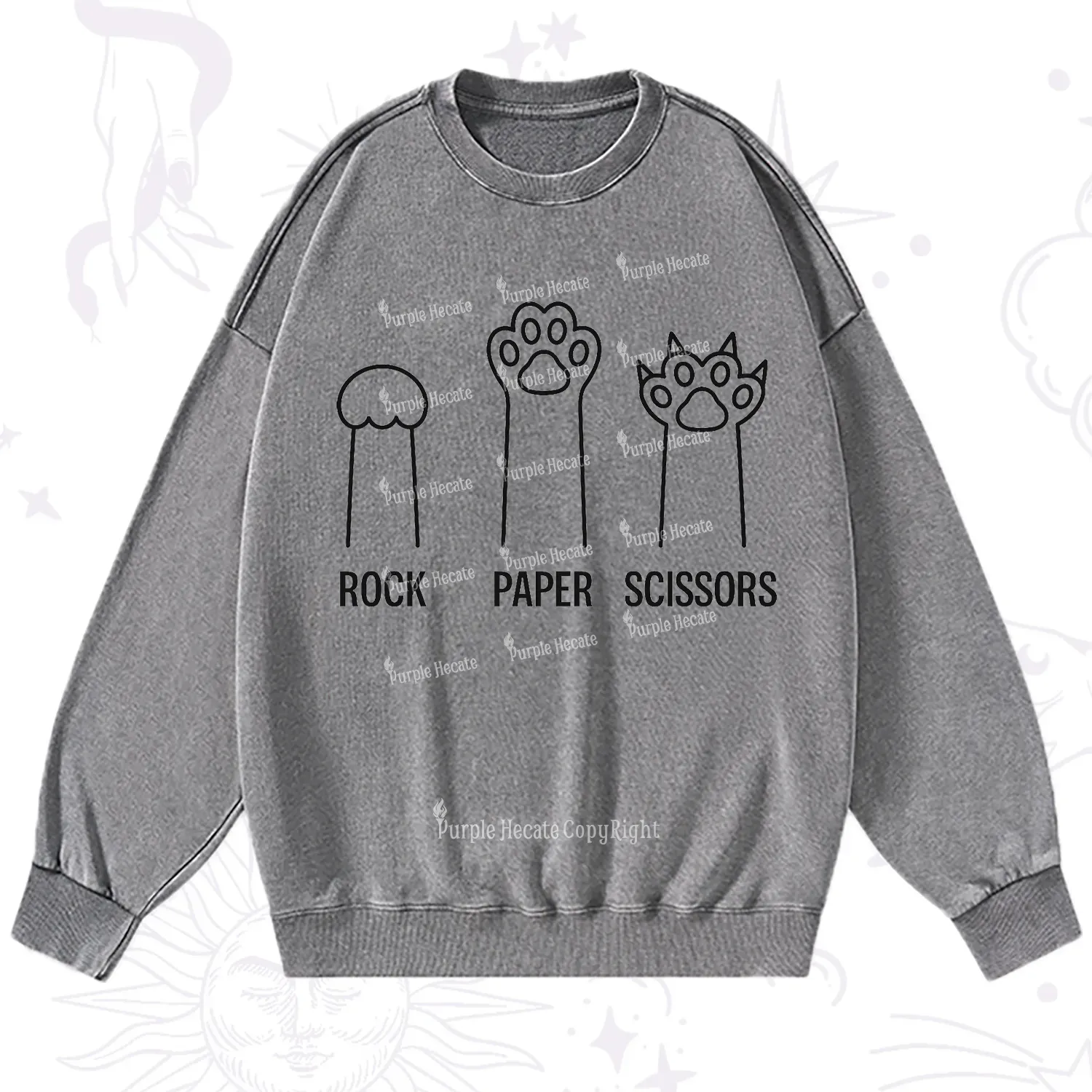 Purplehecate Rock Paper Scissors Cat Paw Edition Washed Sweatshirt