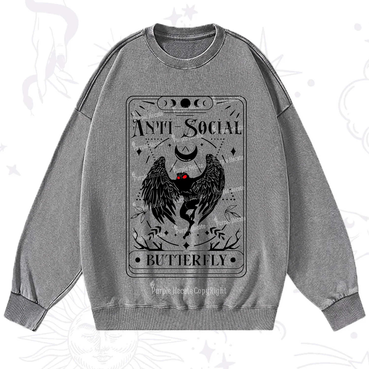 Purplehecate The Antisocial Butterfly Oracle Card Washed Sweatshirt