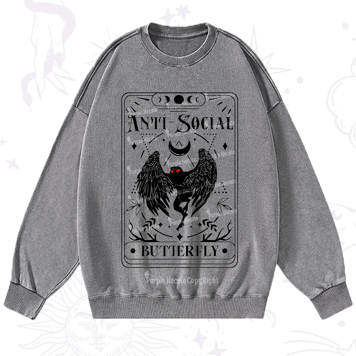 Purplehecate The Antisocial Butterfly Oracle Card Washed Sweatshirt