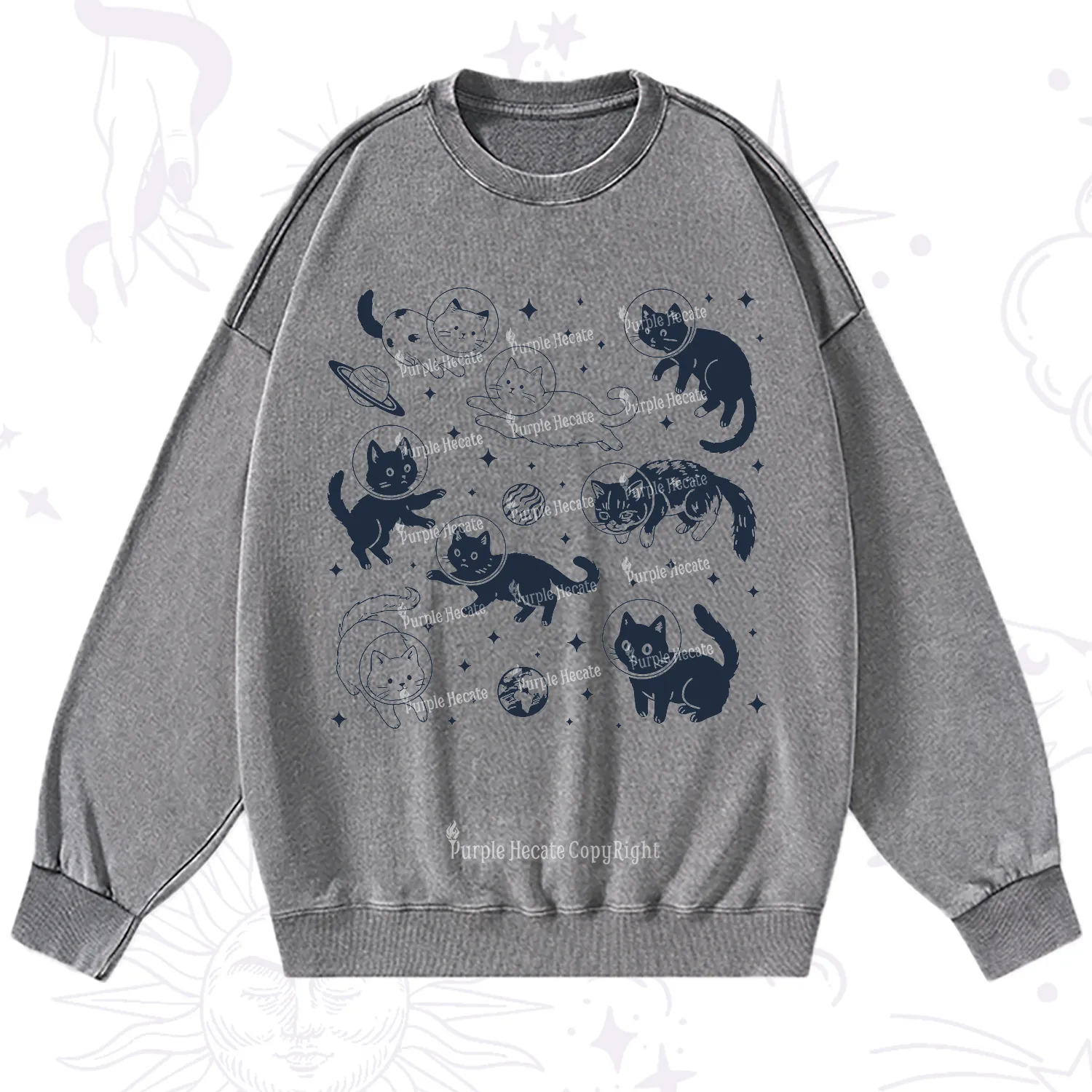 Purplehecate Cats in Space Washed Sweatshirt