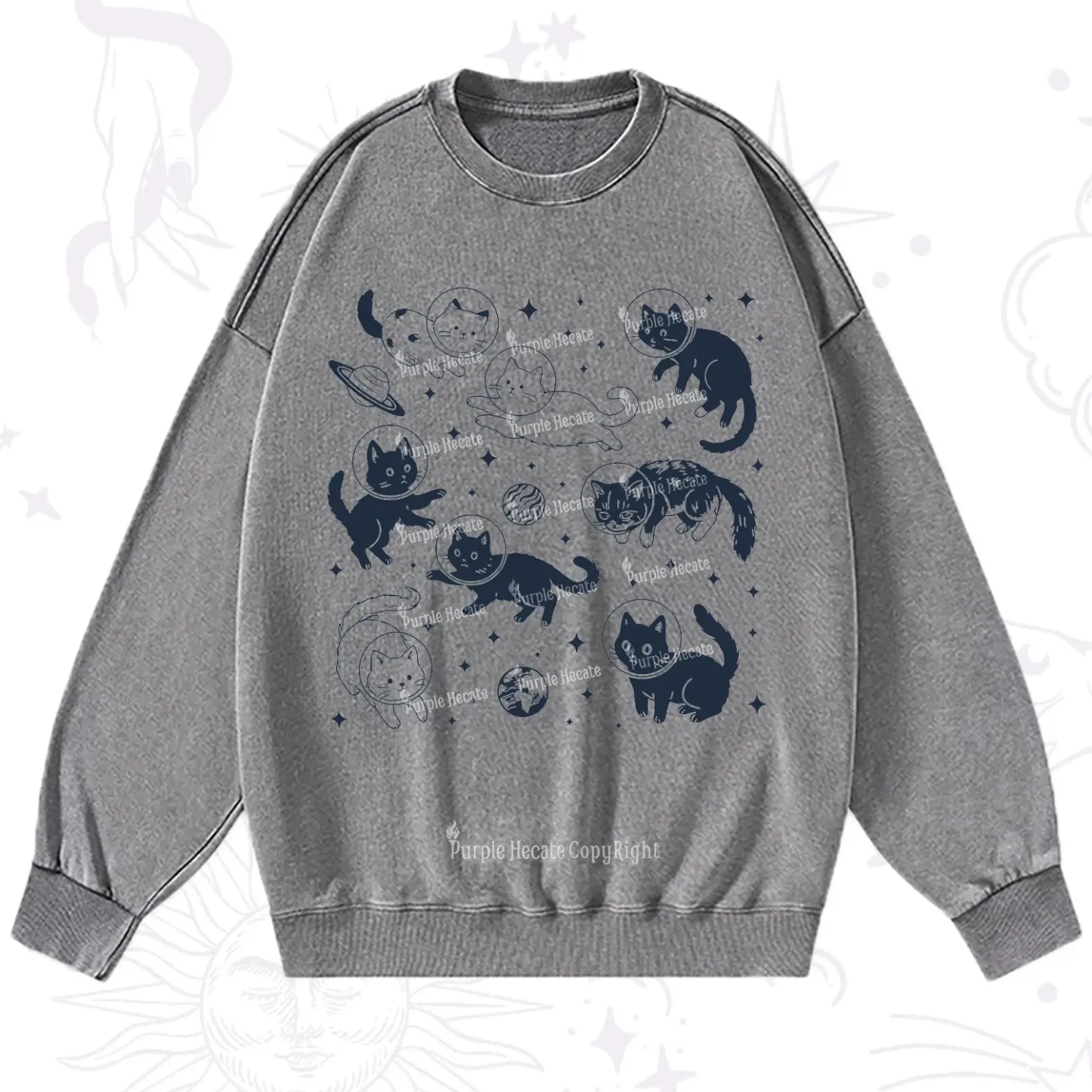 Purplehecate Cats in Space Washed Sweatshirt