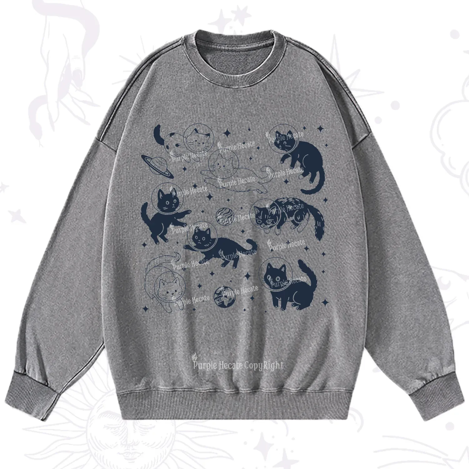 Purplehecate Cats in Space Washed Sweatshirt