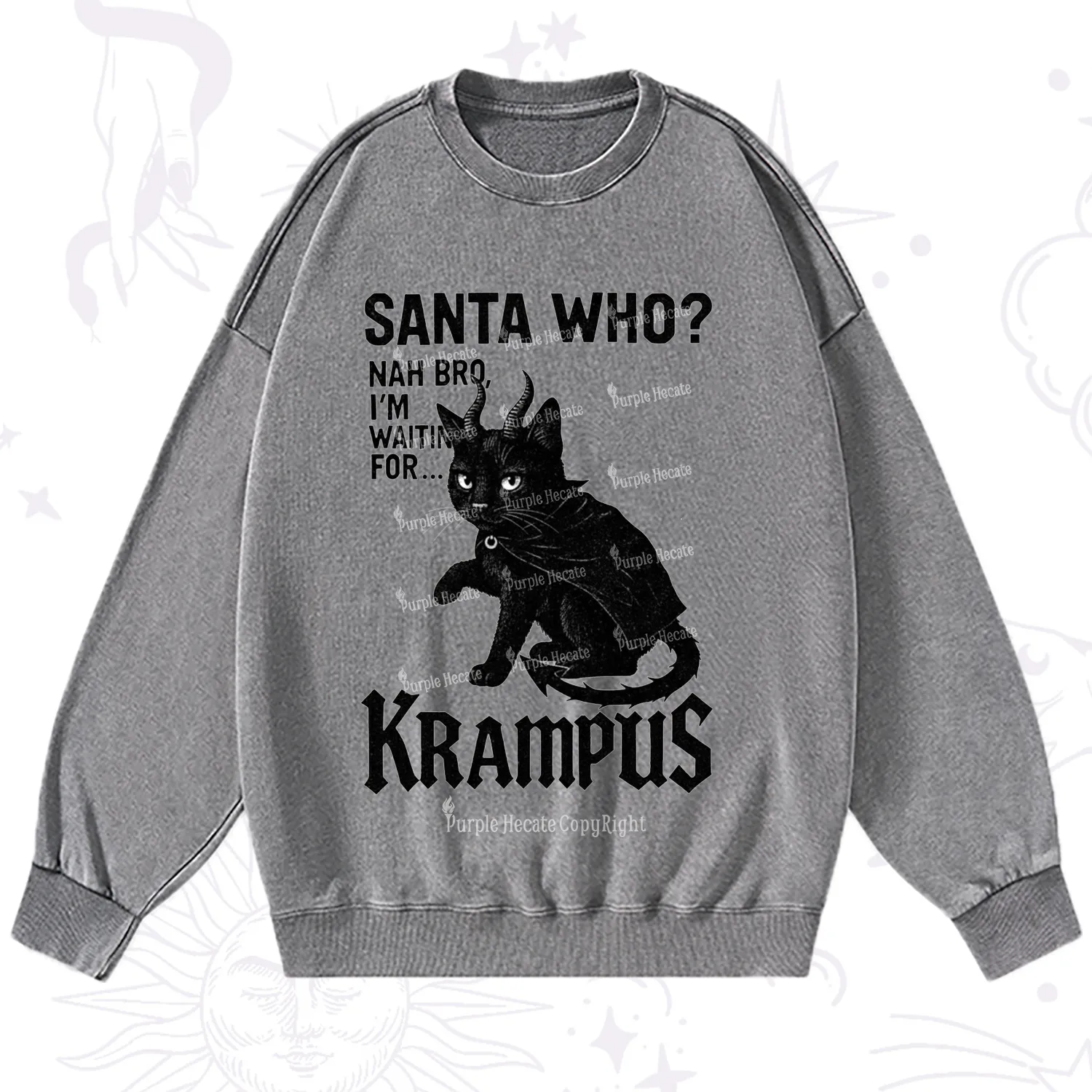 Purplehecate Santa Who? Nah Bro I'm Waiting for Krampus Christmas Washed Sweatshirt