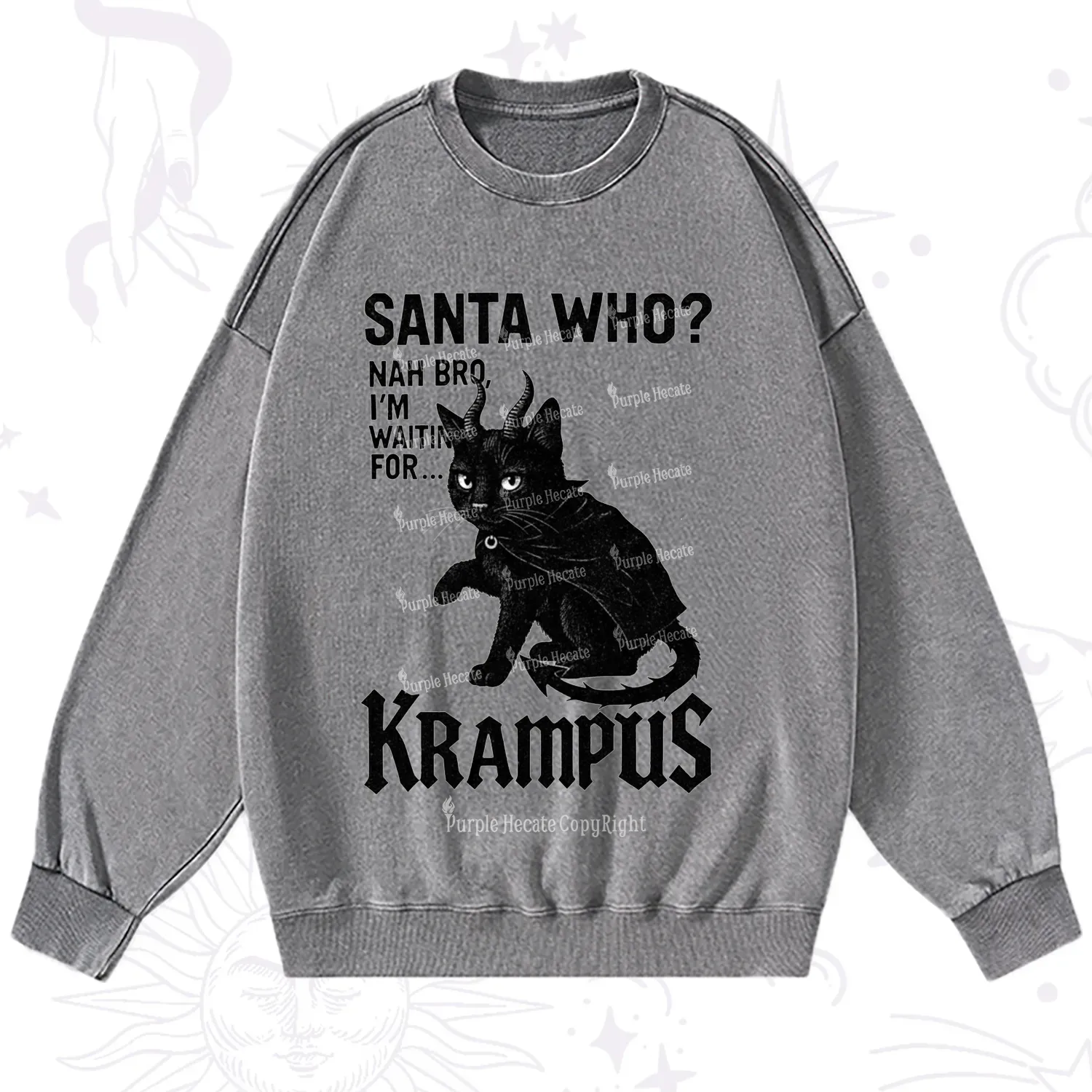 Purplehecate Santa Who? Nah Bro I'm Waiting for Krampus Christmas Washed Sweatshirt