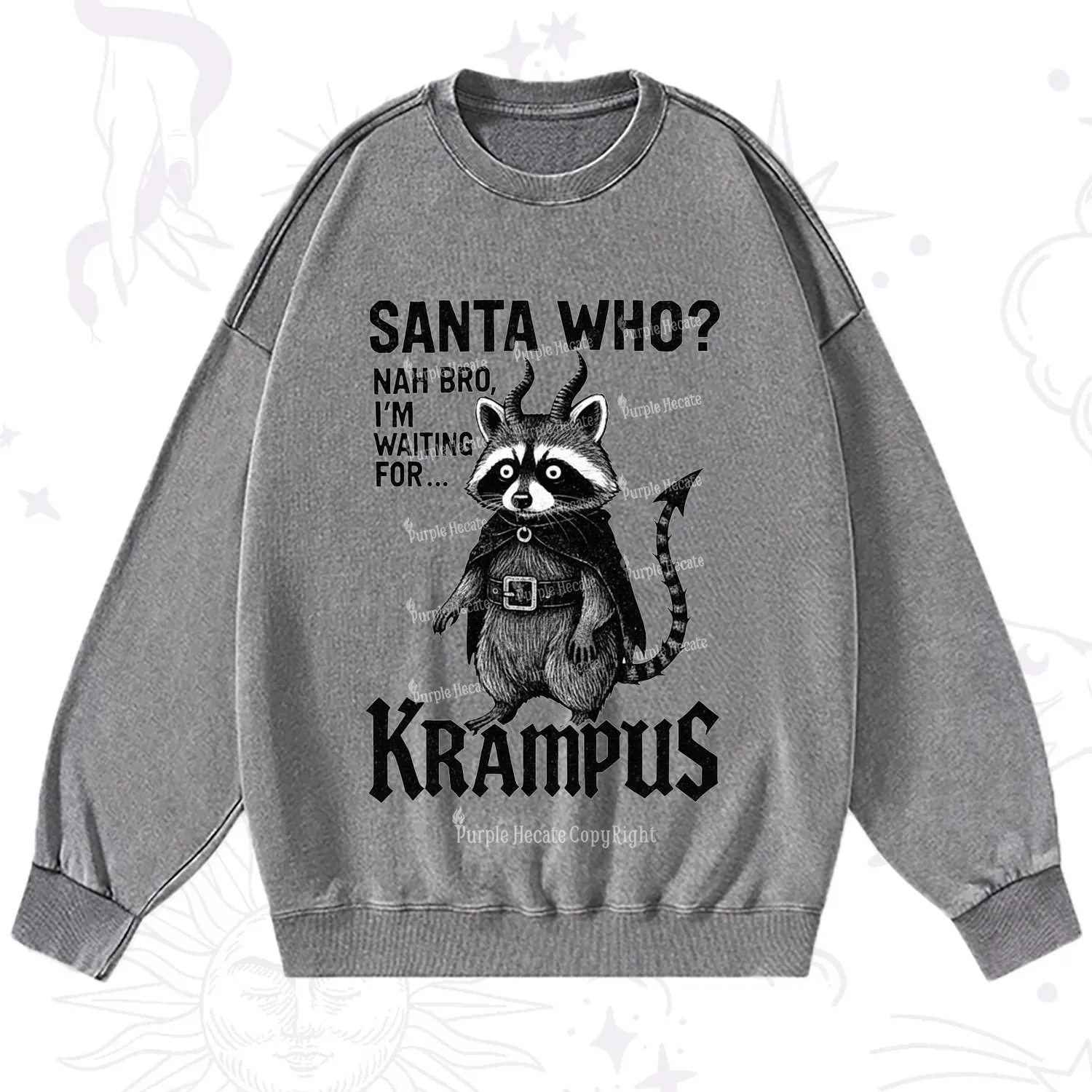 Purplehecate Santa Who? Nah Bro I'm Waiting for Krampus Christmas Washed Sweatshirt