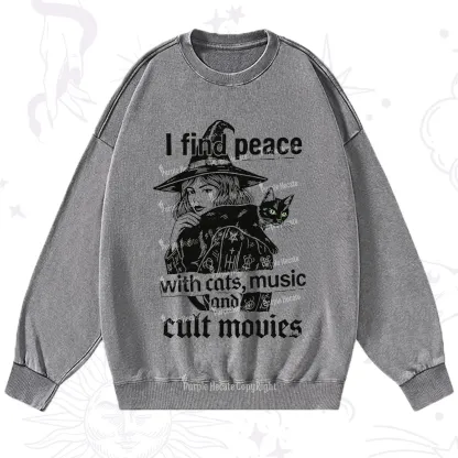 Purplehecate I Find Peace With Cats Music Cult Movies Washed Sweatshirt