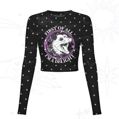 Purplehecate First Of All I'm A Delightful Opossum Mesh Long Sleeve Crop Top