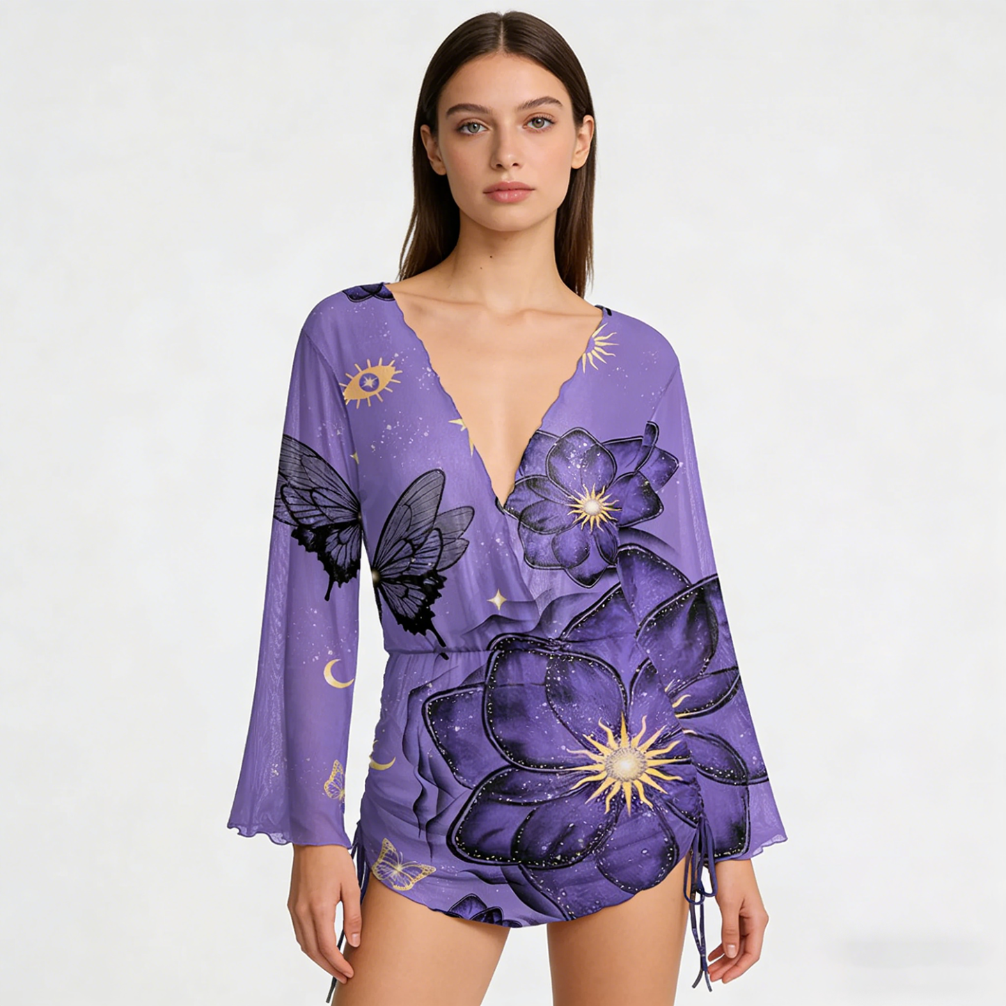 Purplehecate Moonlit Petals and Wings Mesh Cover Up Dress