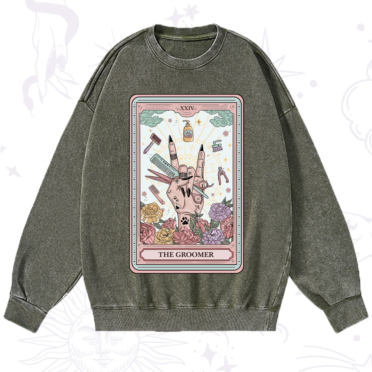 Purplehecate The Pet Groomer Tarot Card Washed Sweatshirt