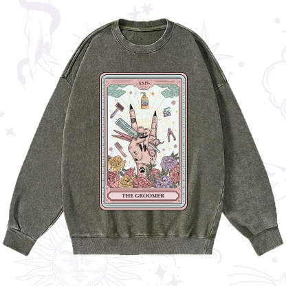 Purplehecate The Pet Groomer Tarot Card Washed Sweatshirt