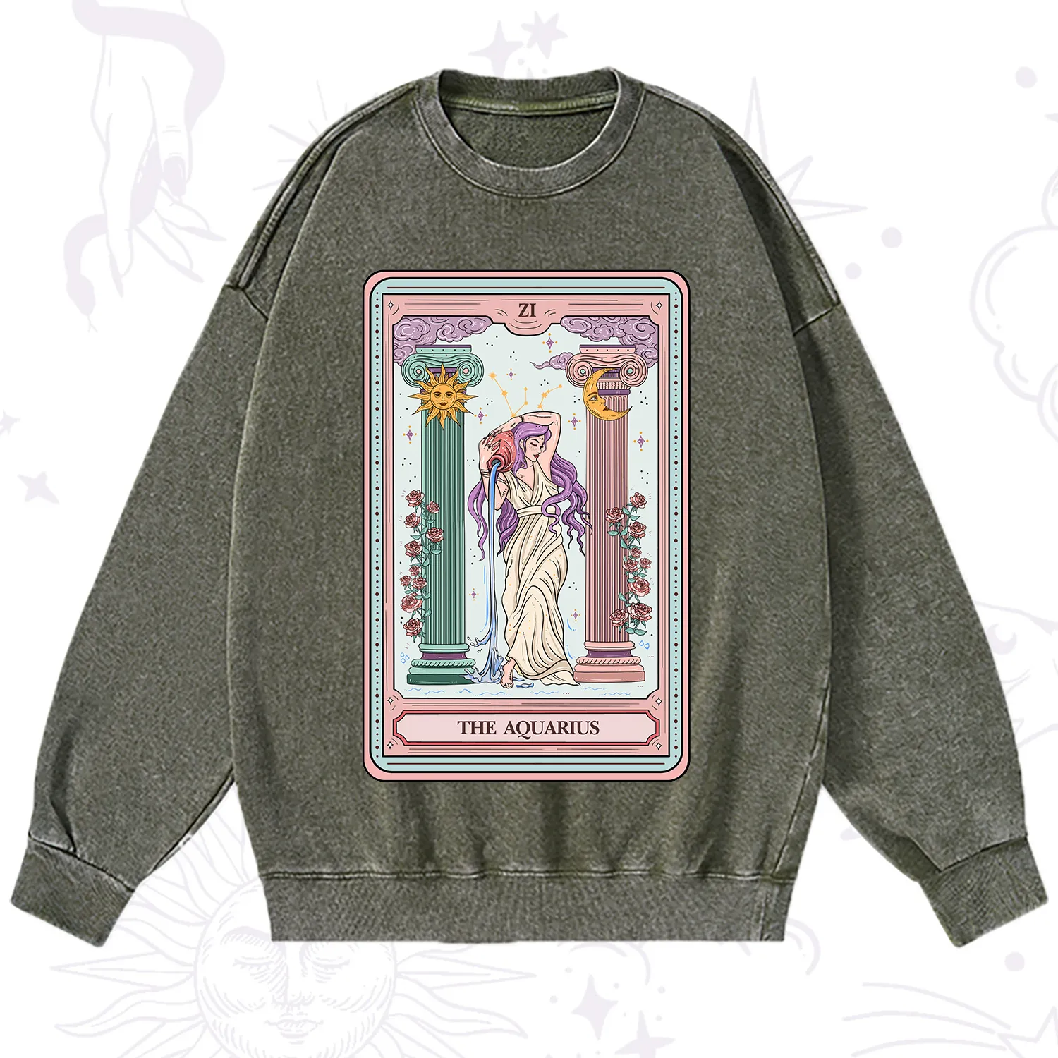 Purplehecate The Aquarius Goddess Tarot Washed Sweatshirt